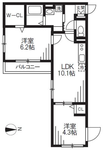 2LDKの間取り図