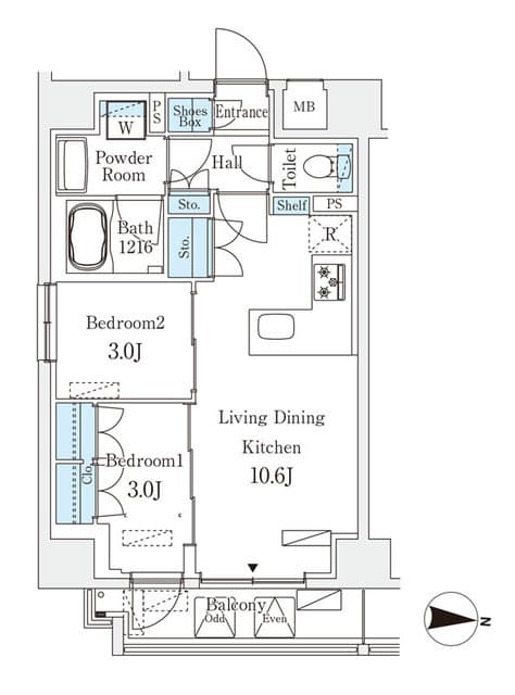 2LDKの間取り図