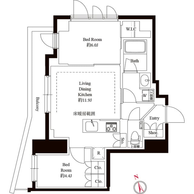 2LDKの間取り図