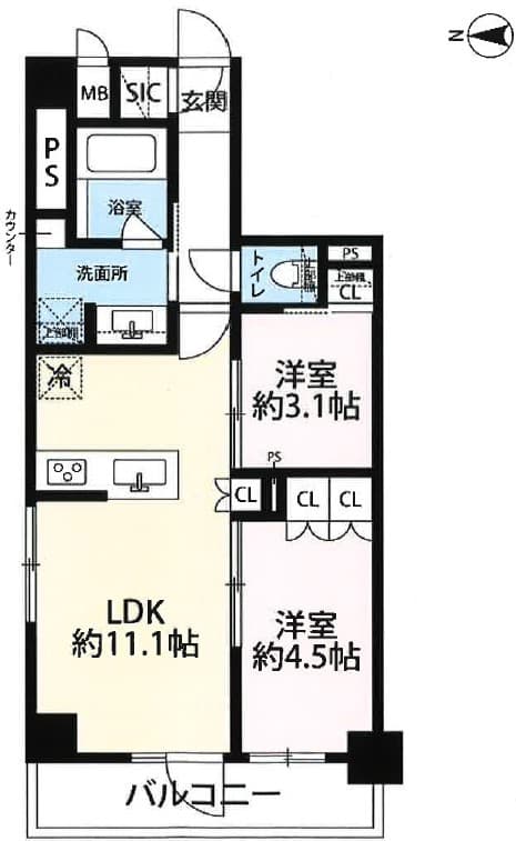 2LDKの間取り図