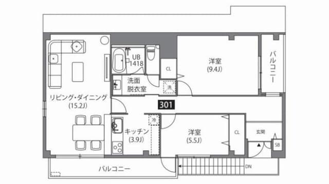 2LDKの間取り図