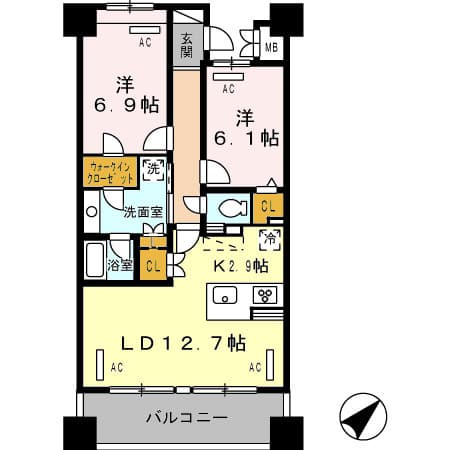 2LDKの間取り図