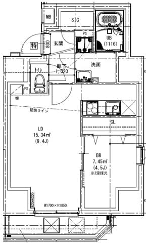 1LDKの間取り図