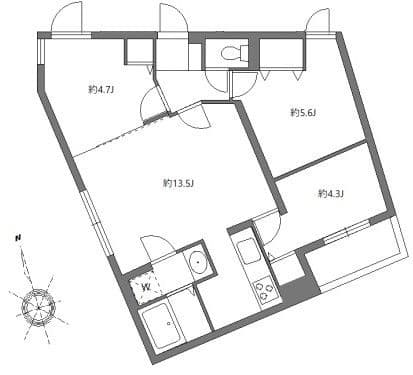 2LDK+S(納戸)の間取り図