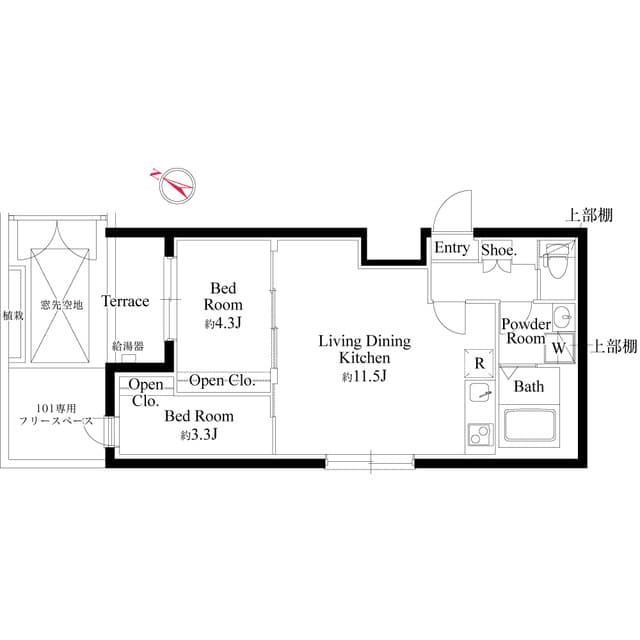2LDKの間取り図