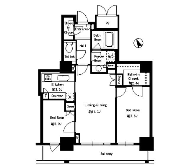 2LDKの間取り図