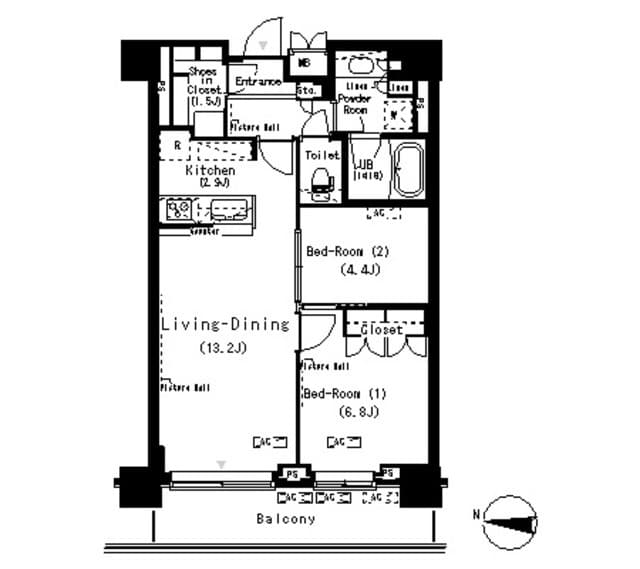2LDKの間取り図