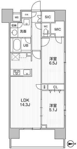 2LDKの間取り図