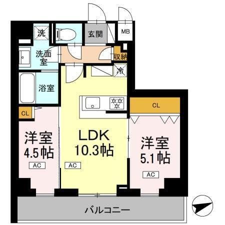 2LDKの間取り図