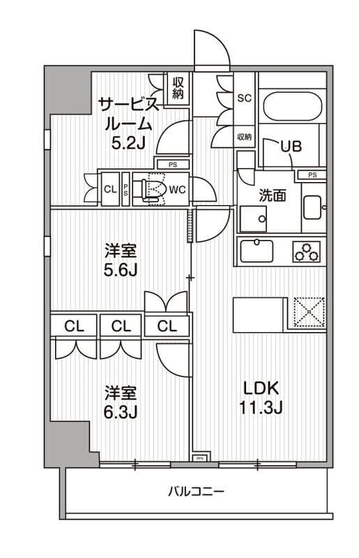 2SLDKの間取り図