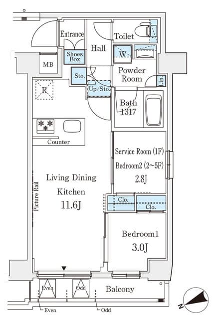 2LDKの間取り図
