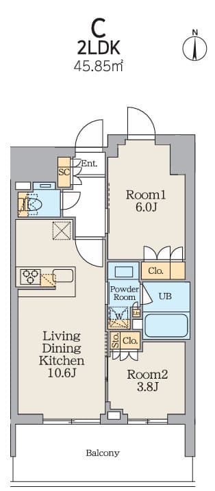 2LDKの間取り図