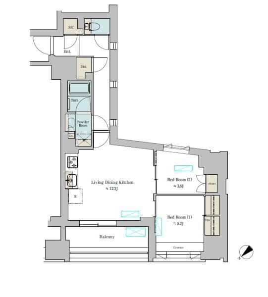 2LDKの間取り図