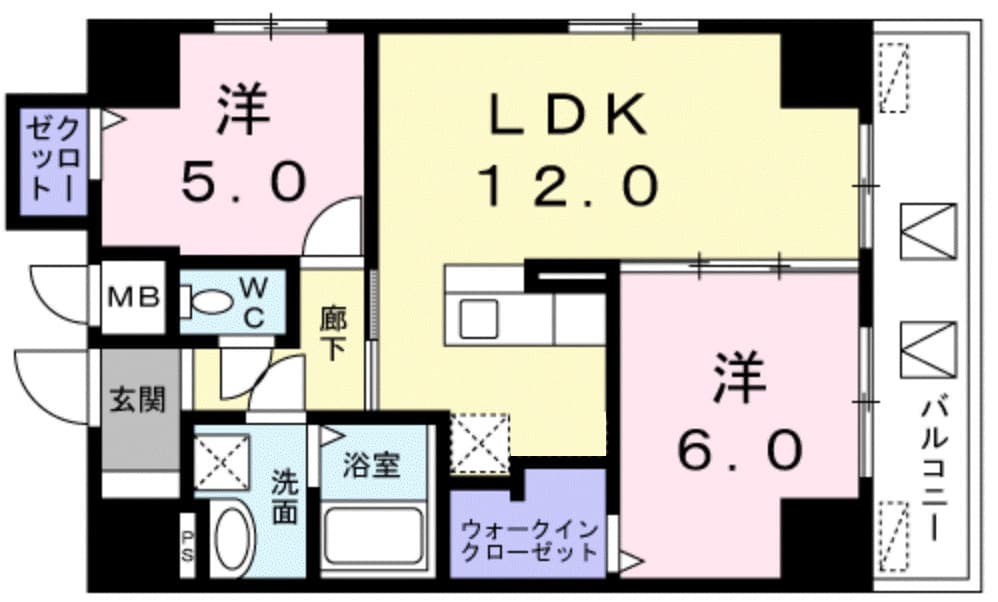 2LDKの間取り図