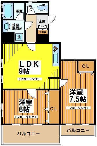 2LDKの間取り図