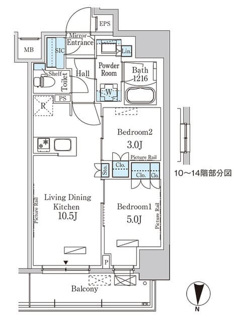2LDKの間取り図