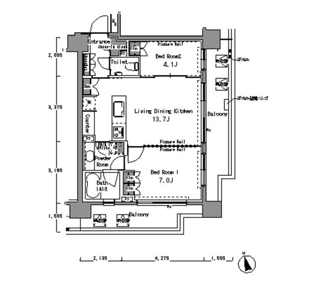 2LDKの間取り図