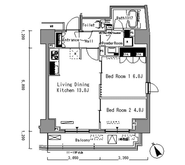 2LDKの間取り図