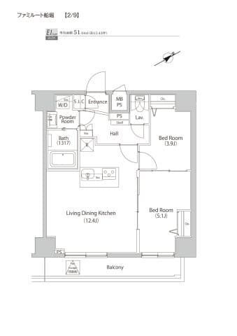 2LDKの間取り図