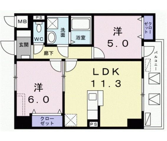 2LDKの間取り図