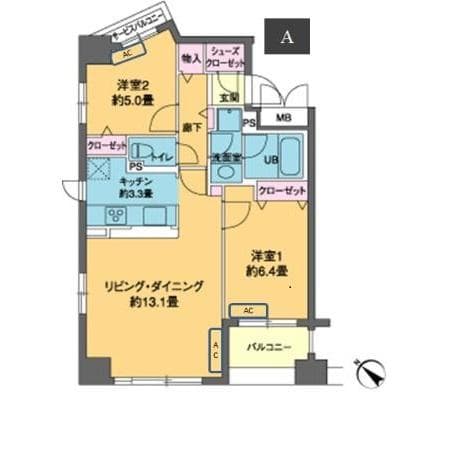 2LDKの間取り図