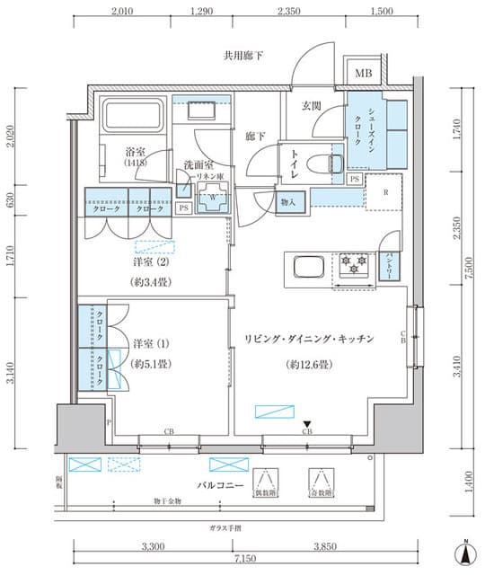 2LDKの間取り図
