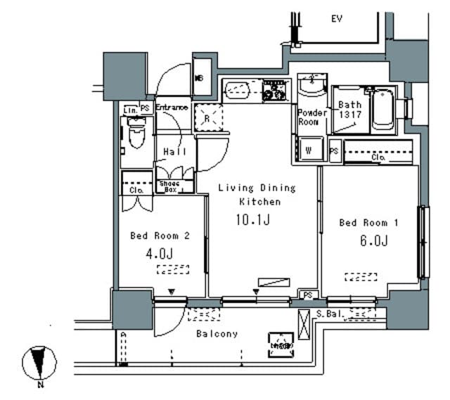 2LDKの間取り図