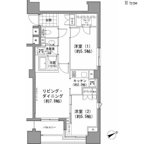2LDKの間取り図